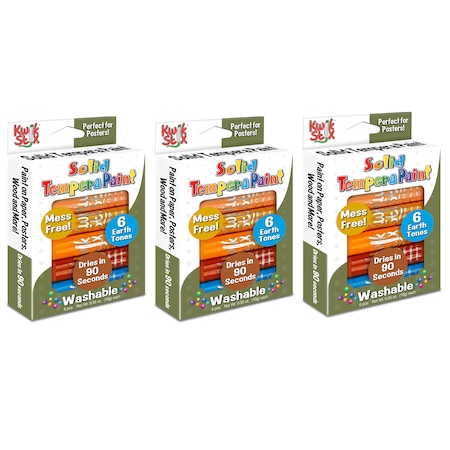 Kwik Stix Solid Tempera Paint, Earth Tones, 6 Per Set, PK3 676